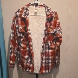 (J34) Woman Passport Plaid Fleece Lined Jacket Sz M